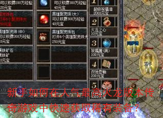 新手如何在人气最高火龙版本传奇游戏中快速获取稀有装备? 新手如何在人气最高火龙版本传奇游戏中快速获取稀有装备?
